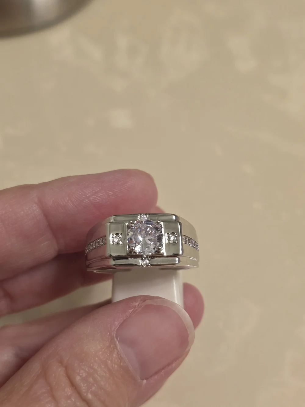 Men' Silver and CZ Statement Ring Size 10